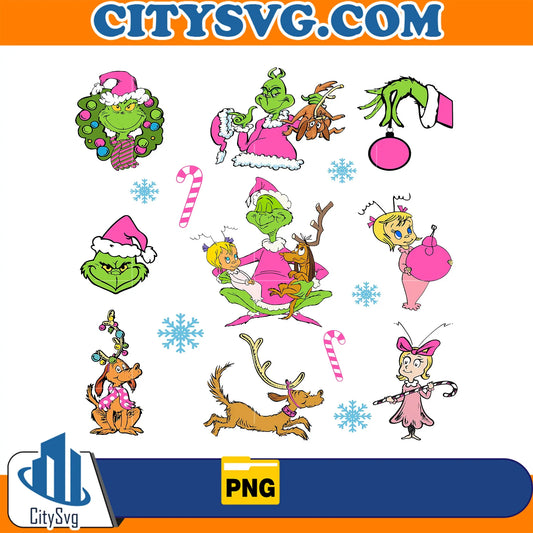 PinkGrinchFriendsChristmasPng