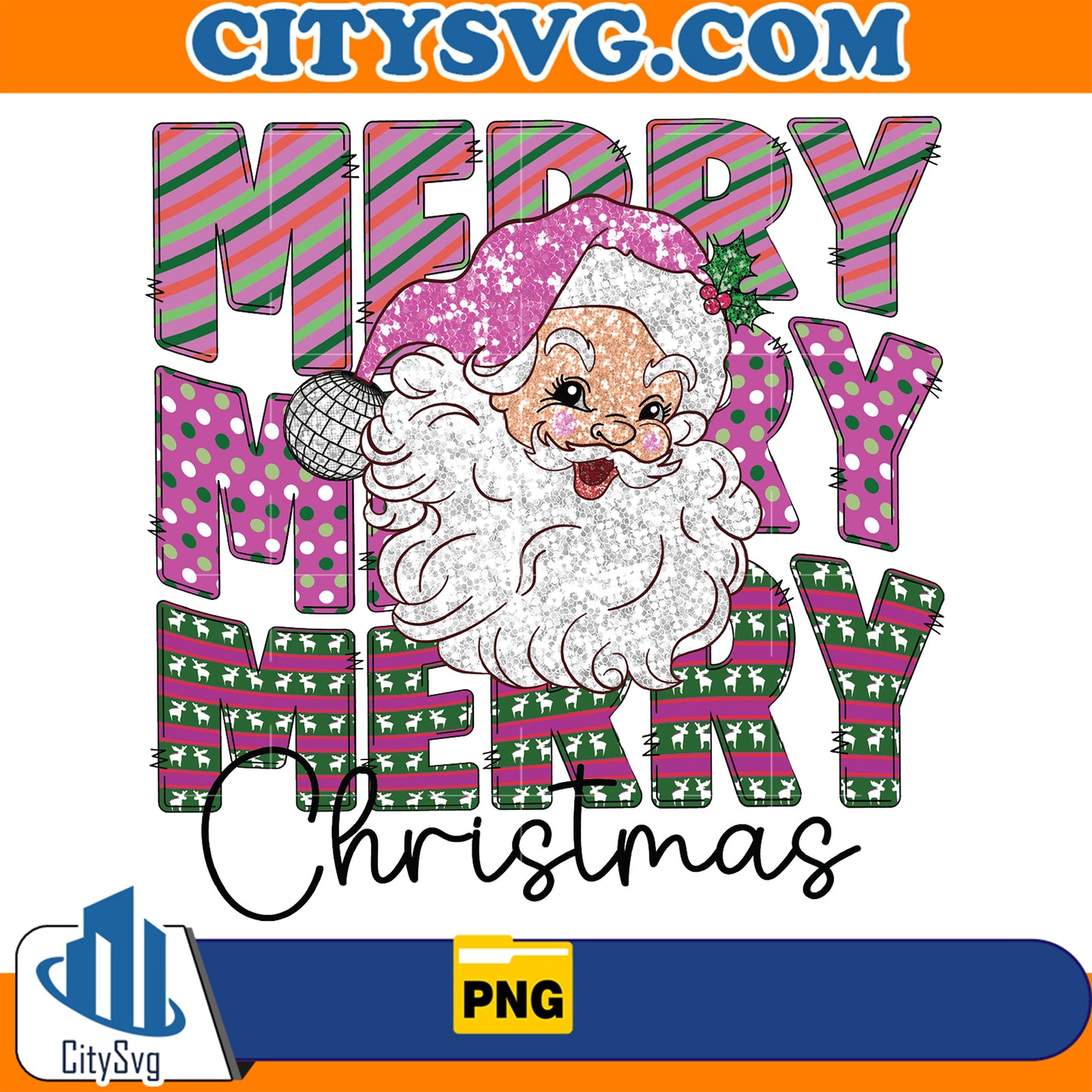 PinkSantaClausMerryChristmasPng