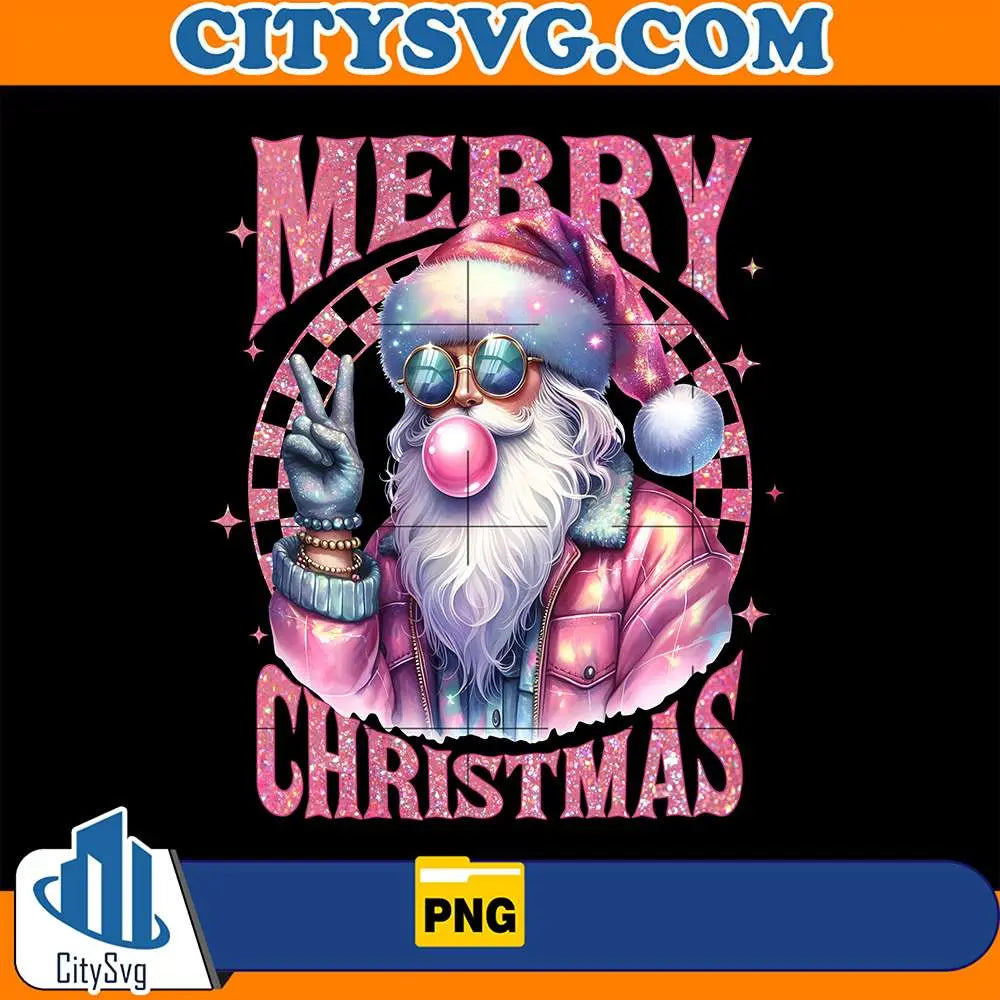 PinkSantaMerryChristmasPng