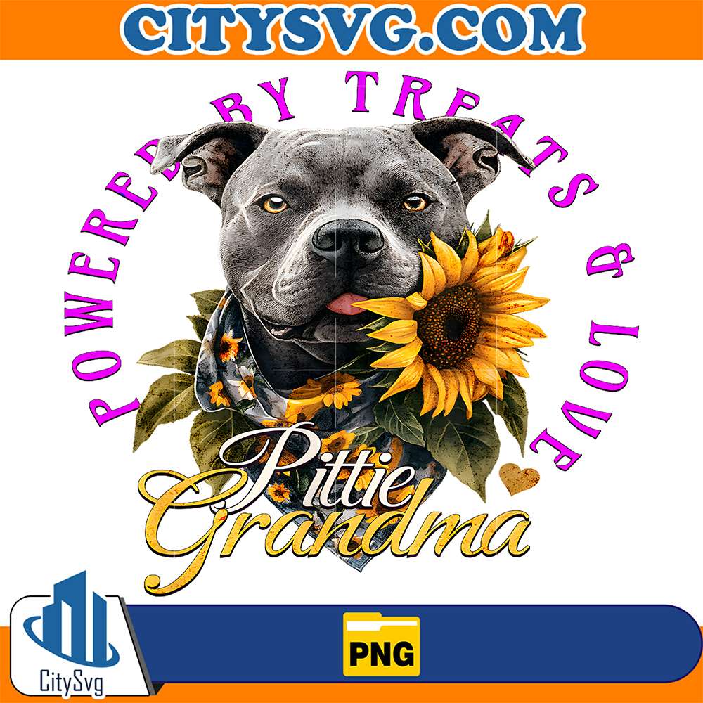 Powered-By-Treats-And-Love-Pittie-Grandma-Sunflower-Png