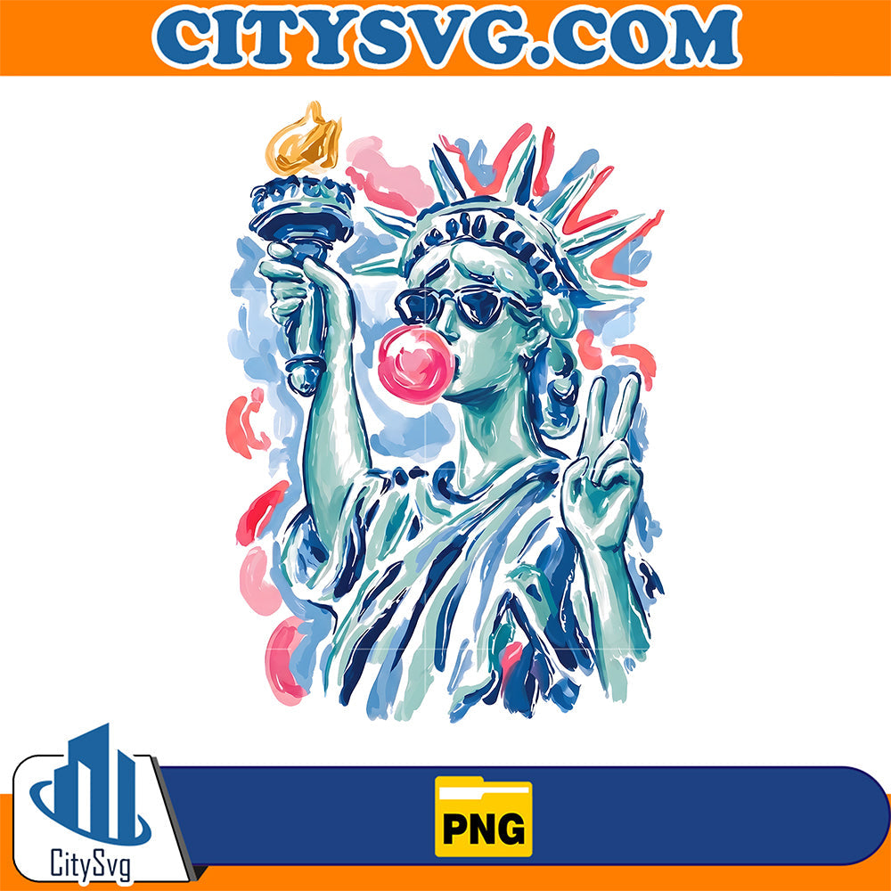 Preppy-Brushstroke-Statue-Of-Liberty-Blowing-Bubble-Png