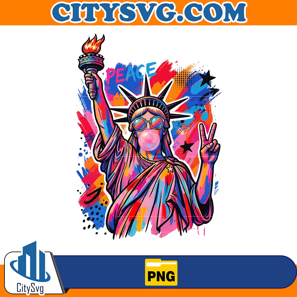 Preppy-Brushstroke-Statue-of-Liberty-Blowing-Bubble-Png-1