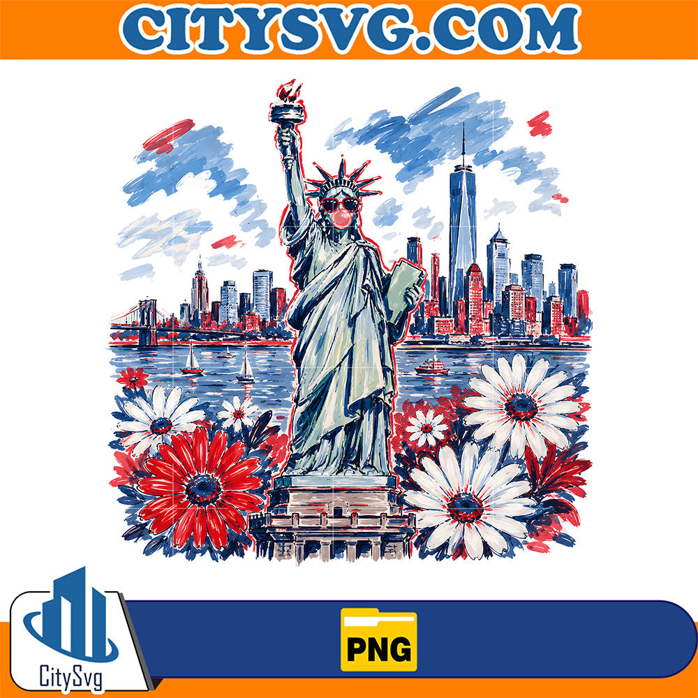 Preppy-Brushstroke-Statue-of-Liberty-Blowing-Bubble-Png-2