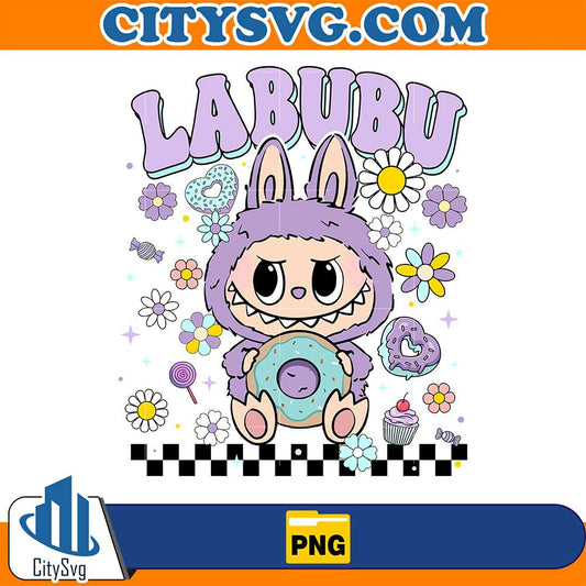 Purple-Labubu-Bunny-Donut-Kawaii-Character-Png