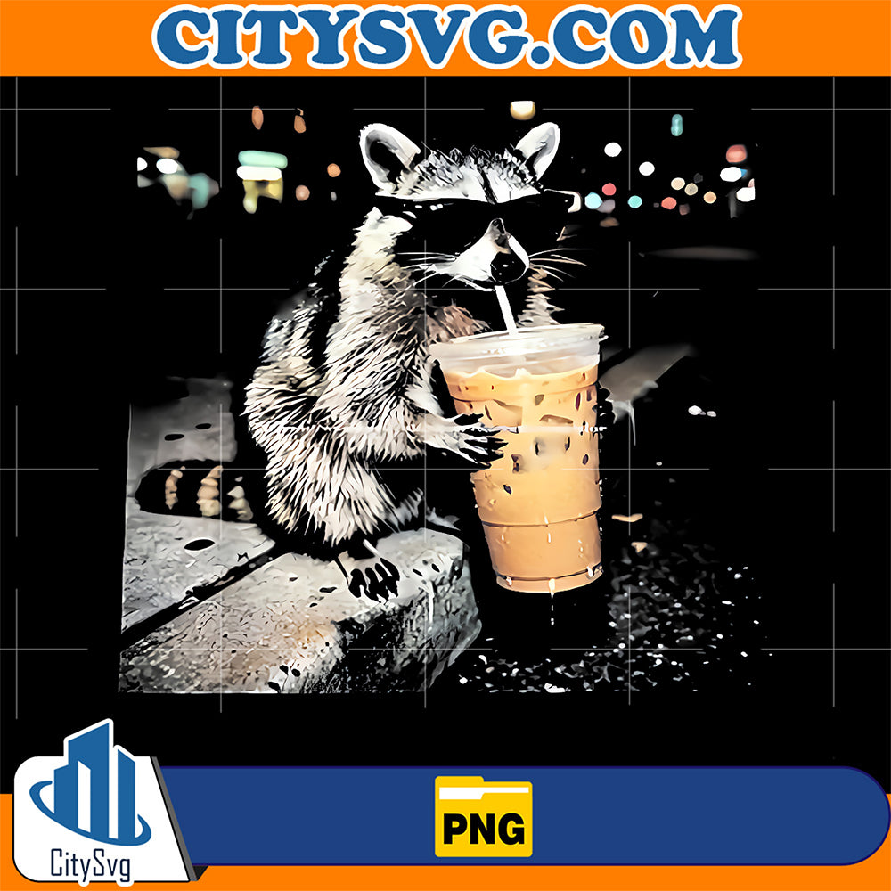 Raccoon-Drinking-Iced-Coffee-Png