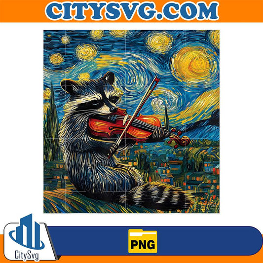 Raccoon-Violin-Viola-Van-Gogh-Png