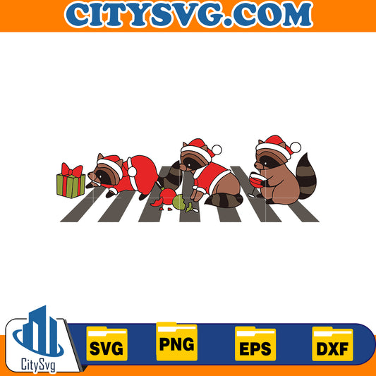 Racoon Christmas Santa Hat Cross The Road Svg