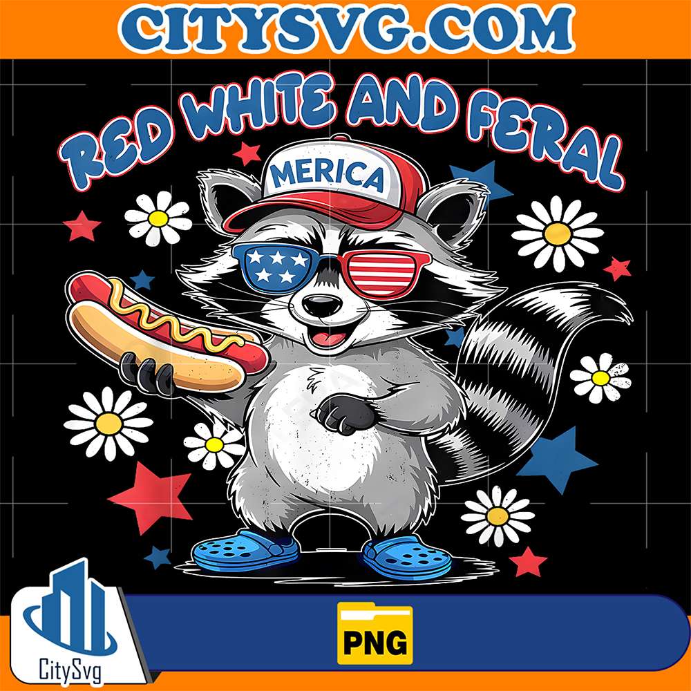 Red-White-And-Feral-4th-Of-July-Raccoon-Hot-Dog-America-Png