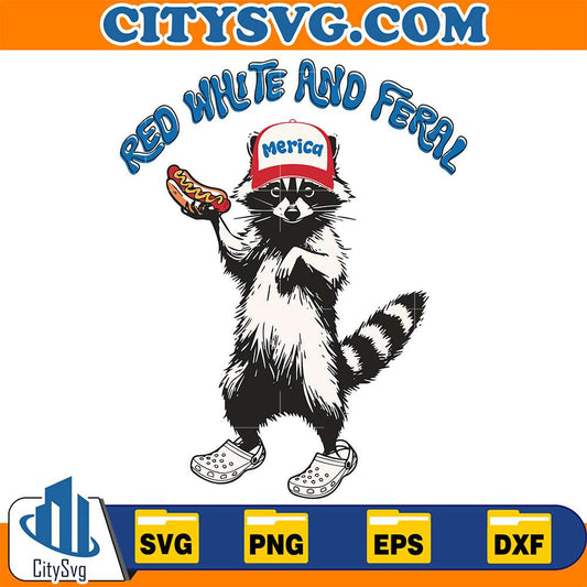 Red-White-And-Feral-Raccoon-Svg
