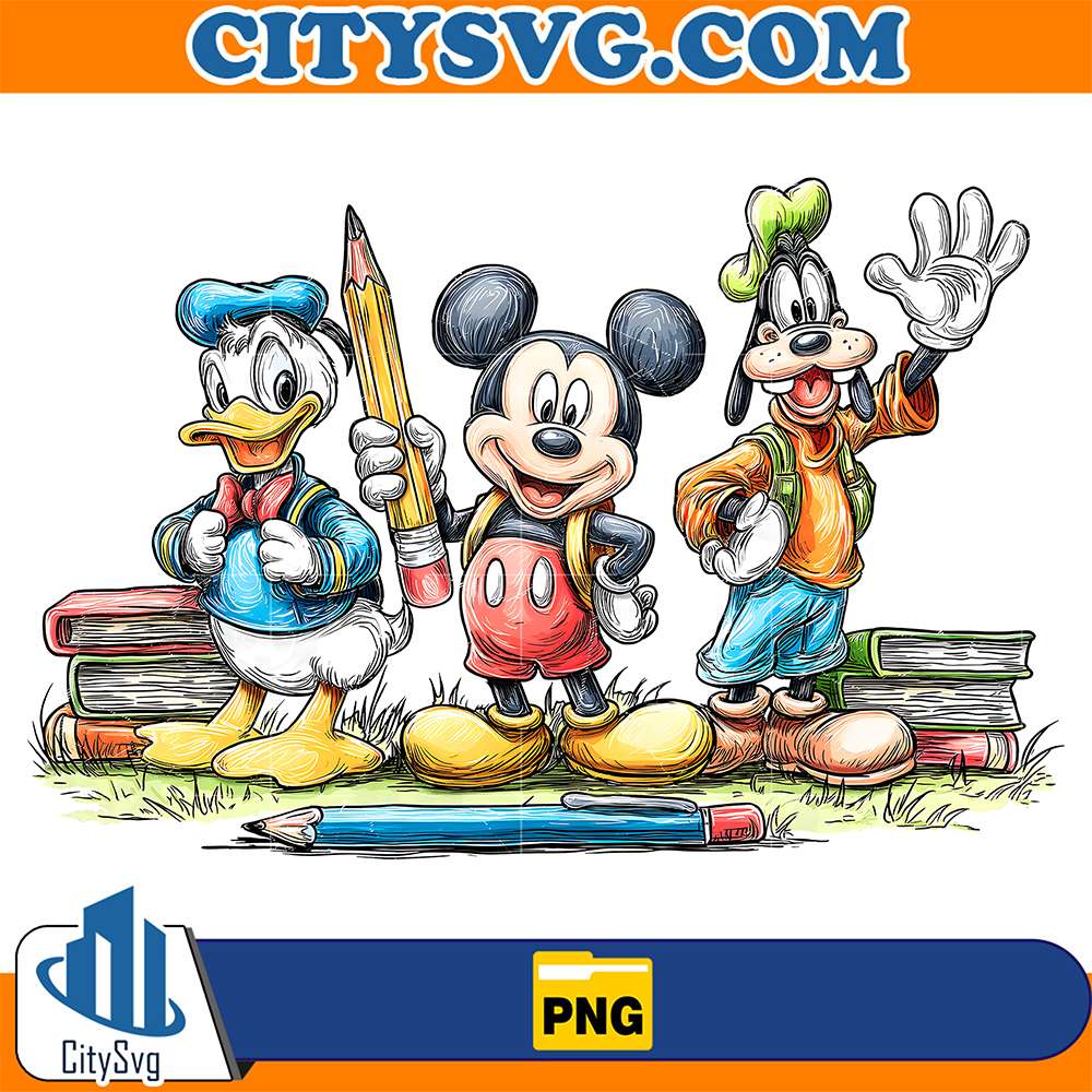 Retro-Cartoon-Mouse-And-Friends-Png-Back-To-School-Png