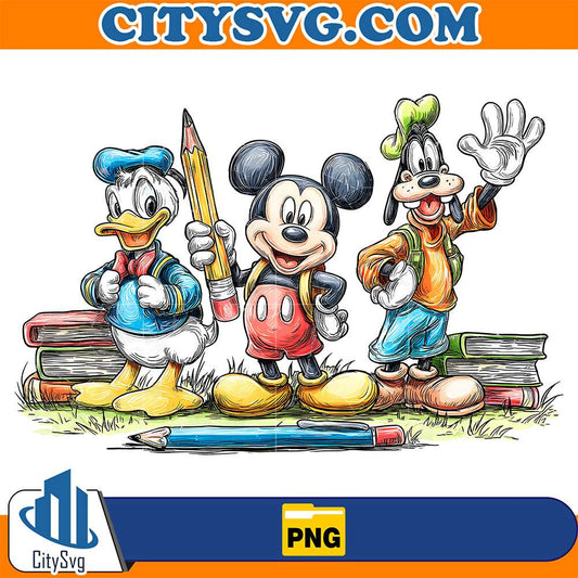 Retro-Cartoon-Mouse-And-Friends-Png-Back-To-School-Png