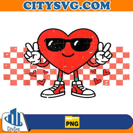 Retro Groovy Heart Peace Hand Valentines Day Png CitySvg