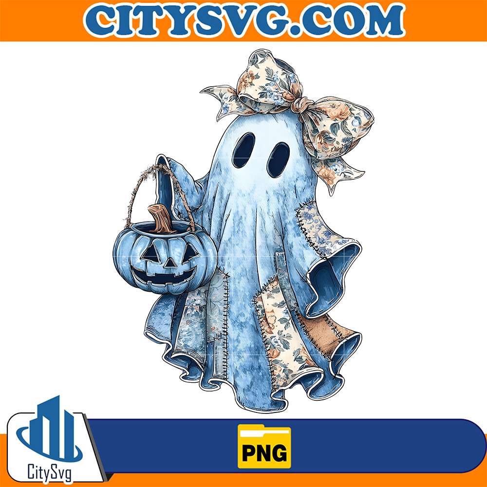 Retro-Halloween-Blue-Denim-Ghost-Png
