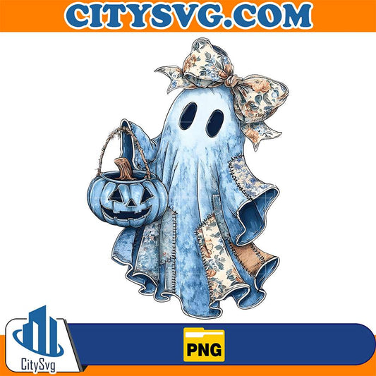 Retro-Halloween-Blue-Denim-Ghost-Png