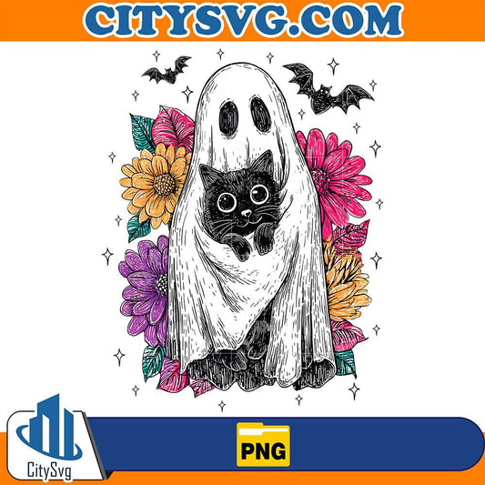 Retro-Halloween-Ghost-And-Cat-Png