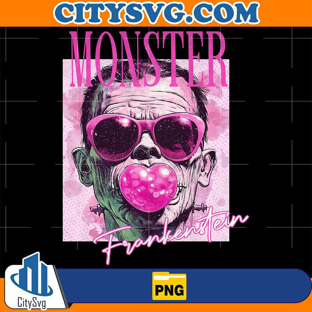 Retro-Halloween-Horror-Frankenstein-Characters-Blowing-Bubble-Png