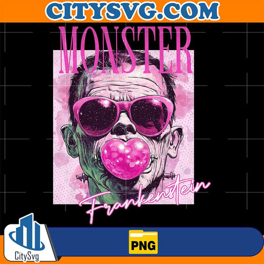 Retro-Halloween-Horror-Frankenstein-Characters-Blowing-Bubble-Png