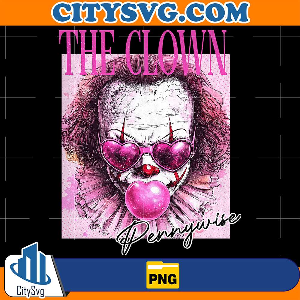 Retro-Halloween-Horror-Pennywise-Characters-Blowing-Bubble-Png