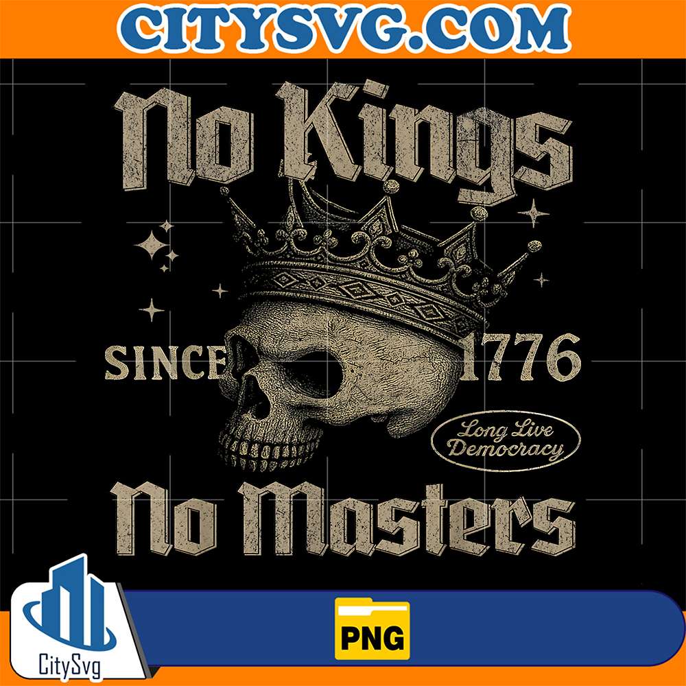 Retro-No-Kings-No-Masters-Since-1776-Gothic-Skull-Crown-Png