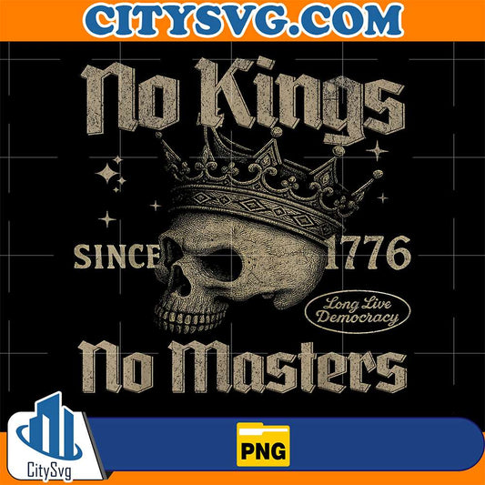 Retro-No-Kings-No-Masters-Since-1776-Gothic-Skull-Crown-Png