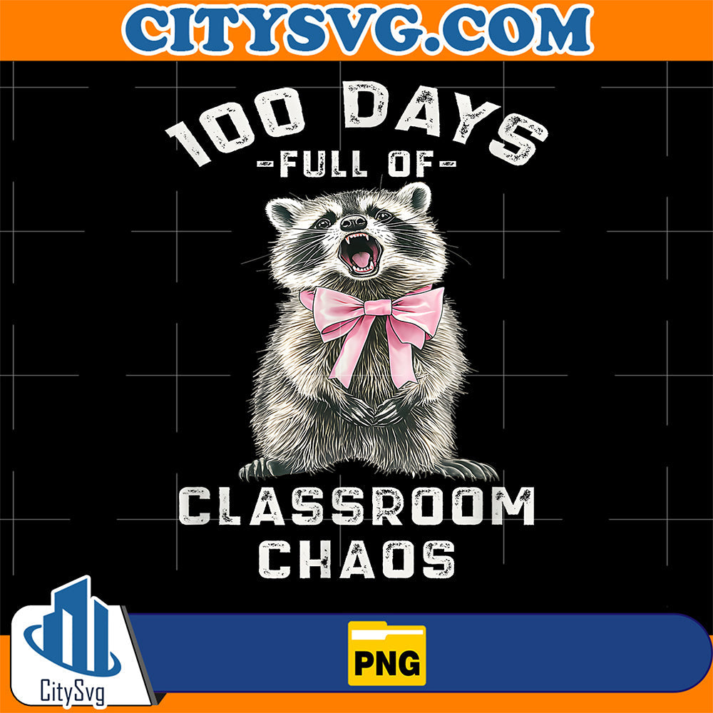 Retro-Vintage-Raccoon-100-Days-Full-Of-Classroom-Chaos-Png