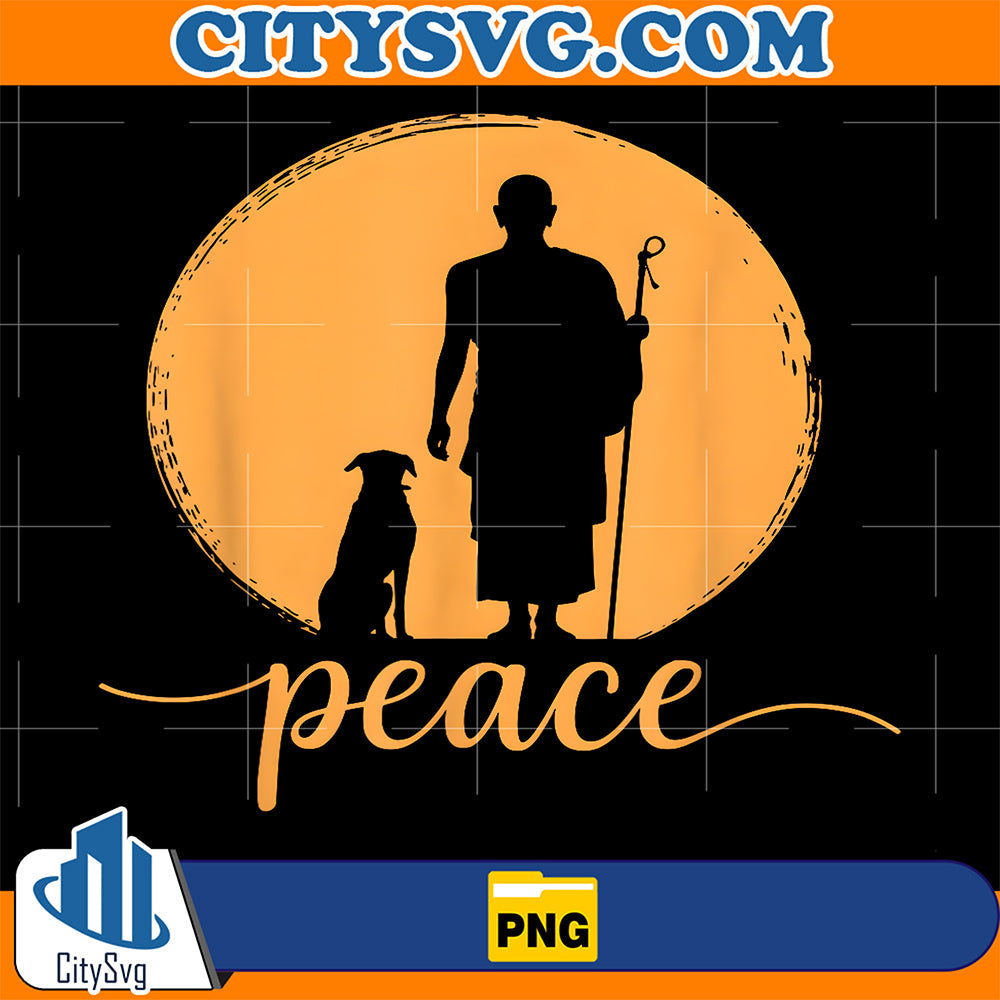 Retro Walk for Peace Monks with Aloka Dog Minimalist Zen Art Png CitySvg