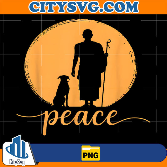Retro Walk for Peace Monks with Aloka Dog Minimalist Zen Art Png CitySvg