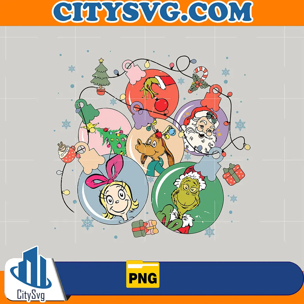 RetroChristmasBallsGrinchFriendsPng