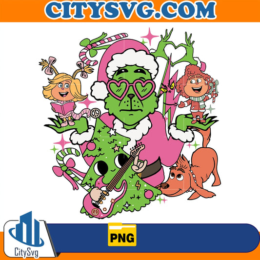 RetroPinkGrinchFamilyChristmasPng