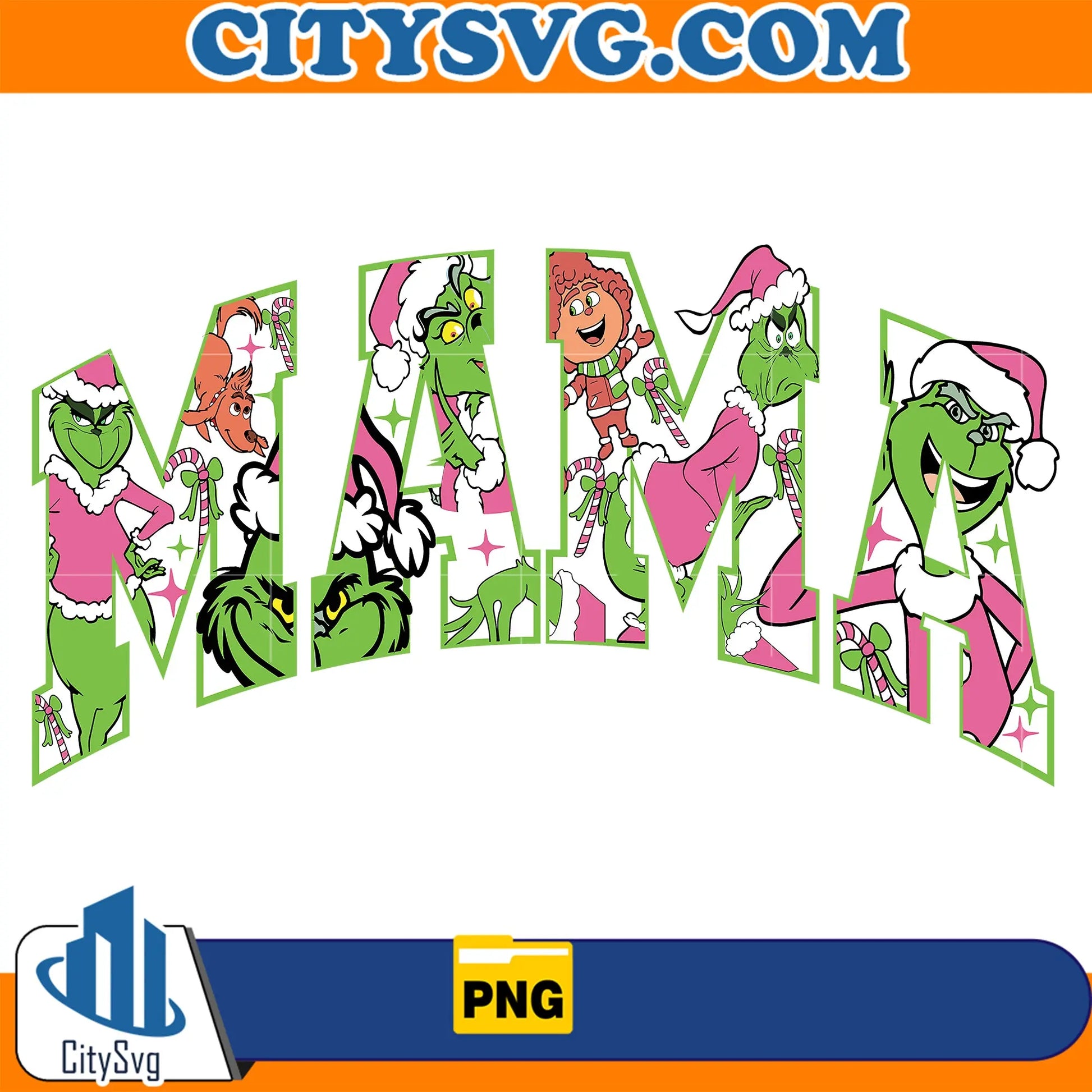 RetroPinkGrinchMamaChristmasPng