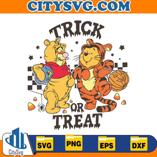 Retro Trick Or Treat Pooh And Tigger Svg