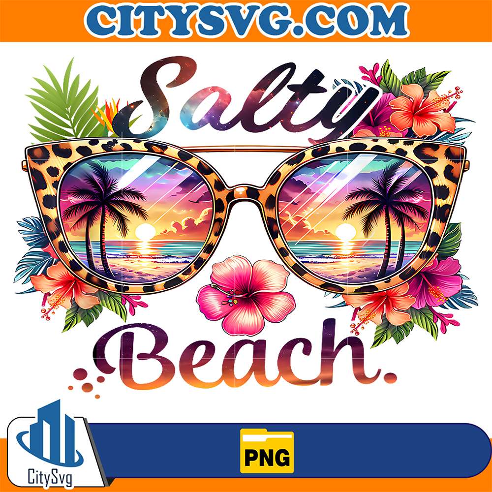 Salty-Beach-Tropical-Flowers-Leopard-Sunglasses-Summer-Party-Png