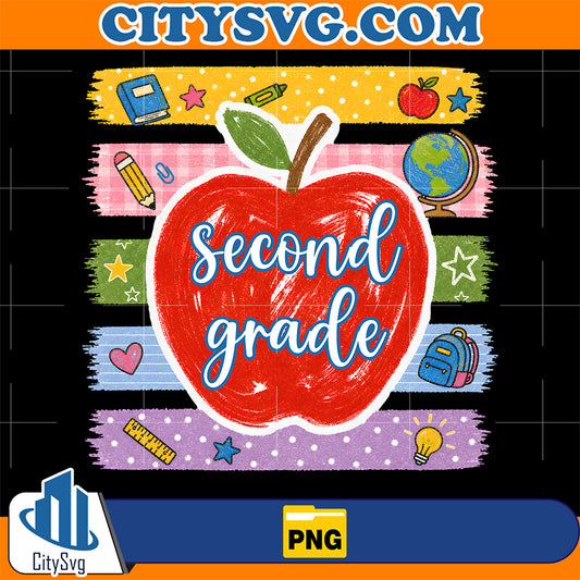 Second-Grade-Apple-Png-Striped-School-Cute-Kids-Png