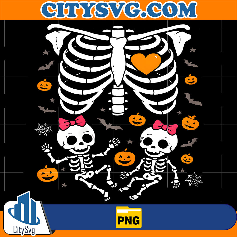 Skeleton-Baby-Twins-Halloween-Pregnancy-Announcement-Mom-Png