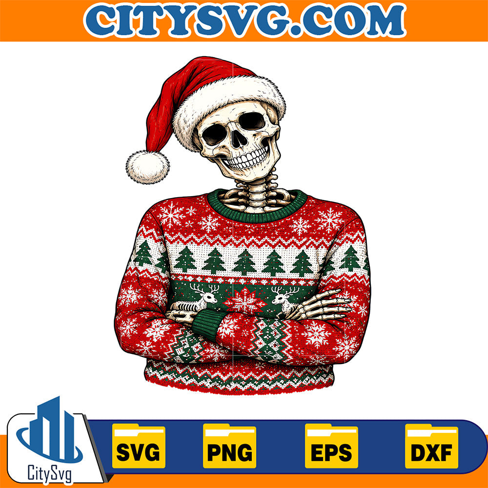 Skeleton-Ugly-Sweater-Santa-Hat-Christmas-Halloween-Svg