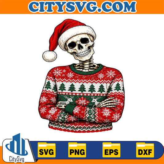 Skeleton-Ugly-Sweater-Santa-Hat-Christmas-Halloween-Svg