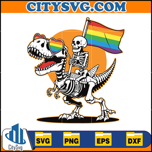 SkeletonRidingDinosaurLGBTQSvg