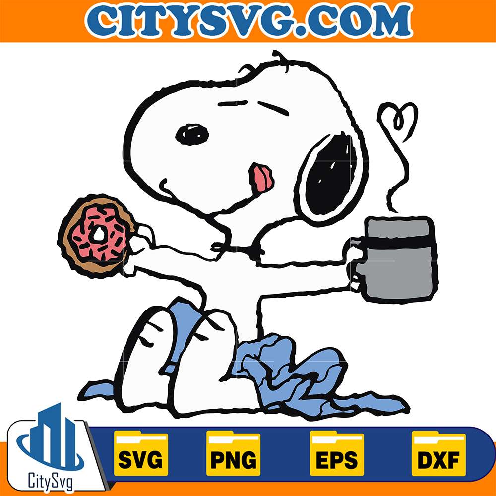 Snoopy-With-Donut-And-Coffee-Svg
