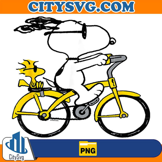 Snoopy-Woodstock-Riding-Bike-Png
