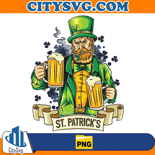 StPatricksDayIrishManWithPipeAndBeerPng
