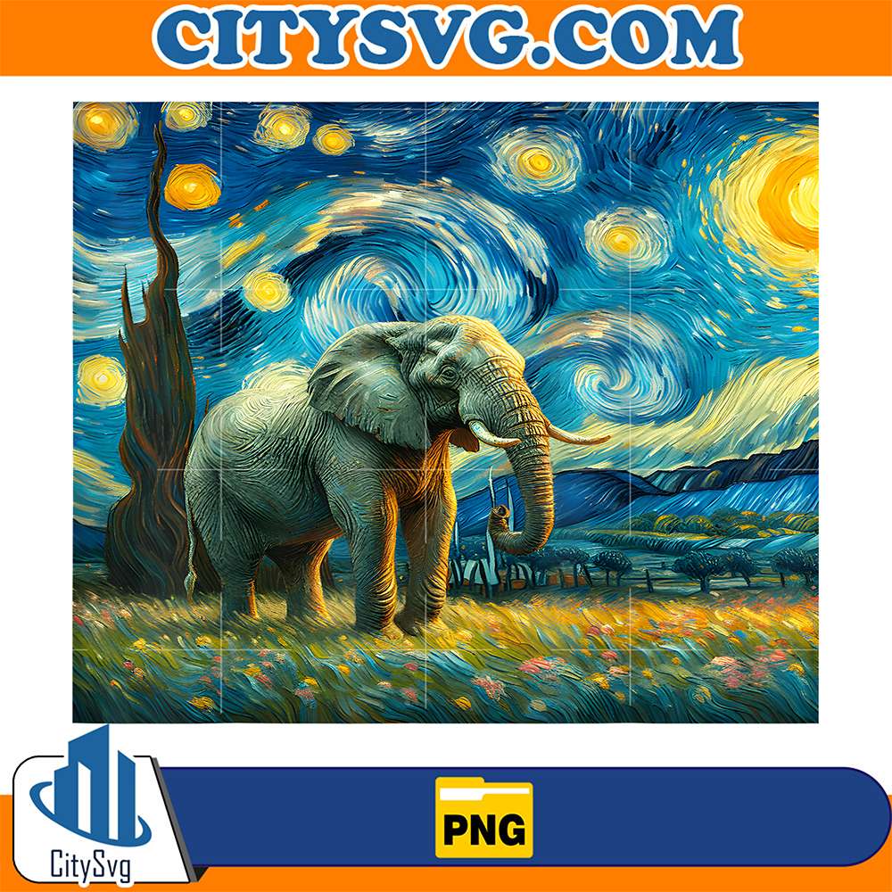 Starry-Night-Elephant-Van-Gogh-Style-African-Elephant-Png