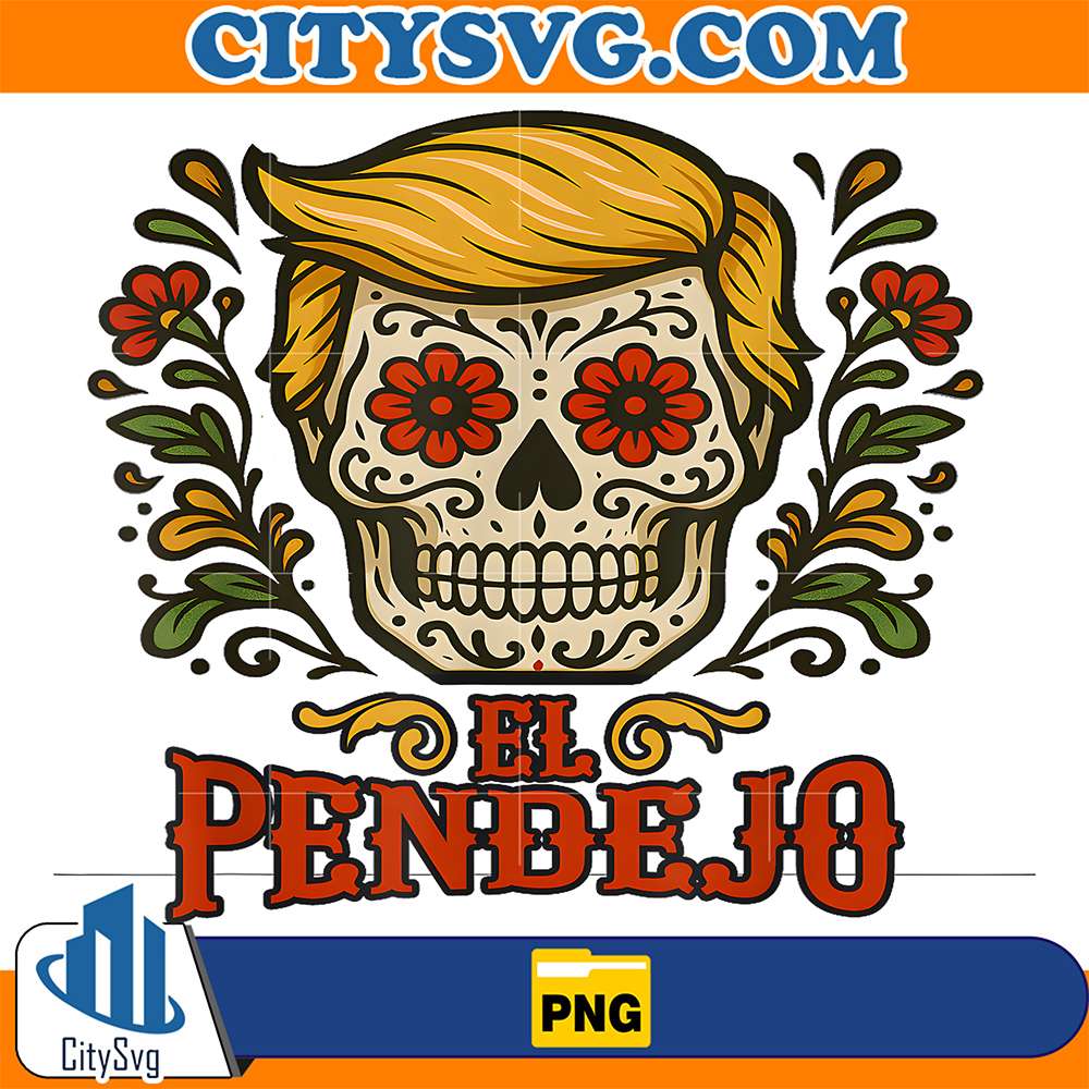 Sugar-Skull-El-Pendejo-Satire-With-Mexican-Folk-Style-Png
