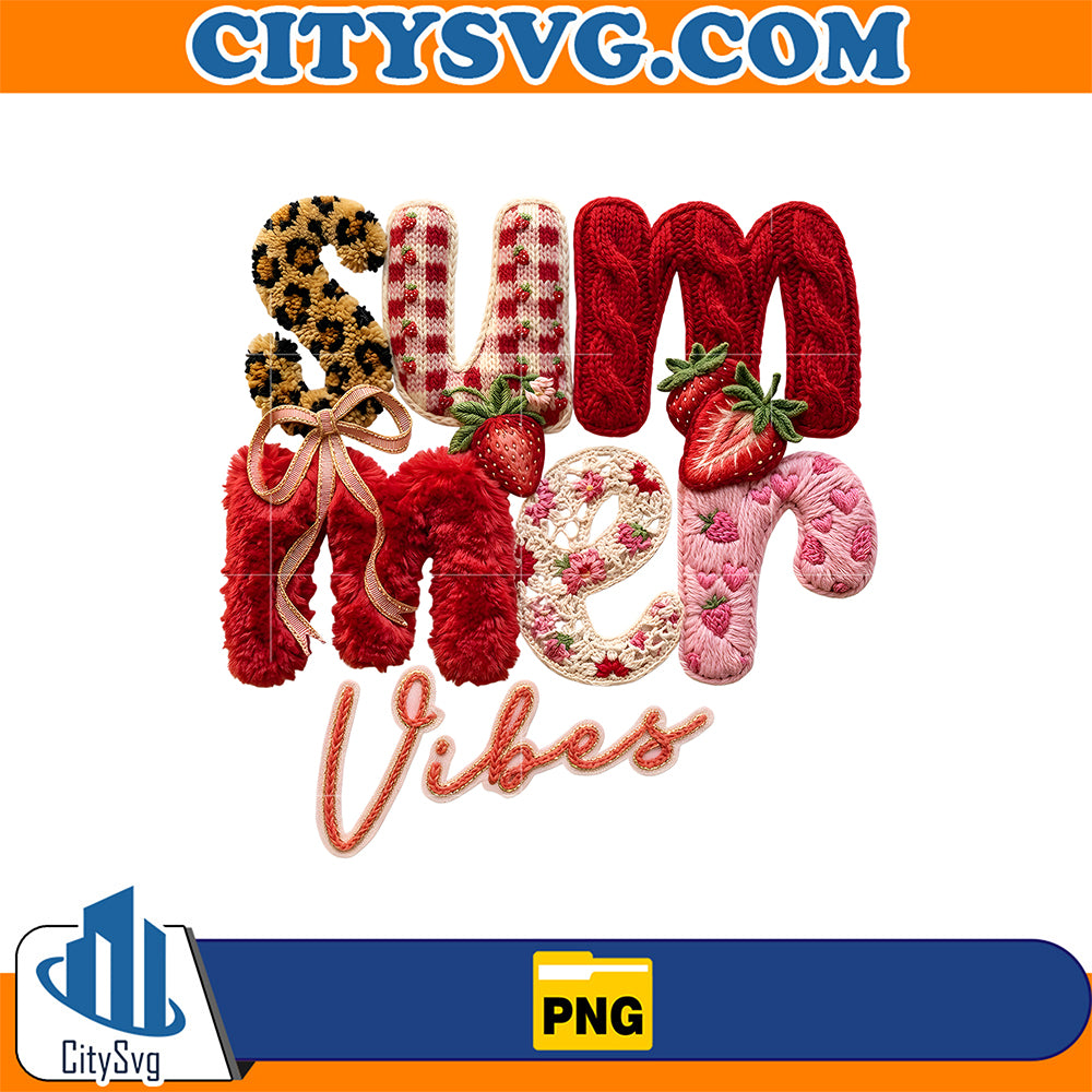 Summer-Vibes-Png-Strawberry-Patchwork-Png