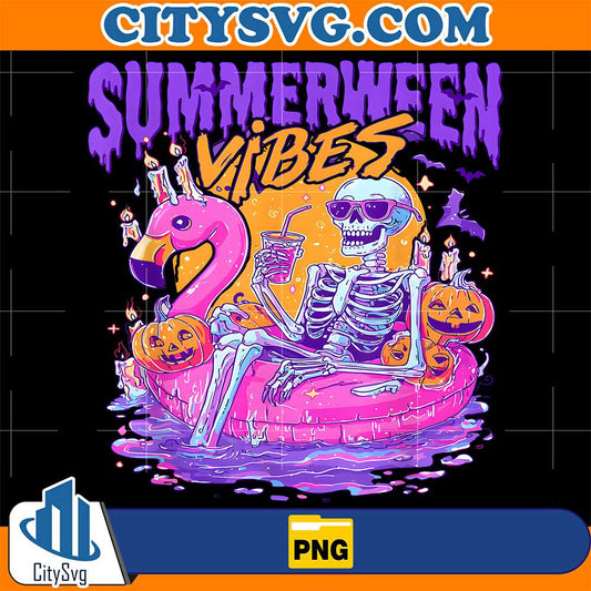 Summerween-Vibes-Spooky-Skeleton-Flamingo-Pool-Halloween-Png