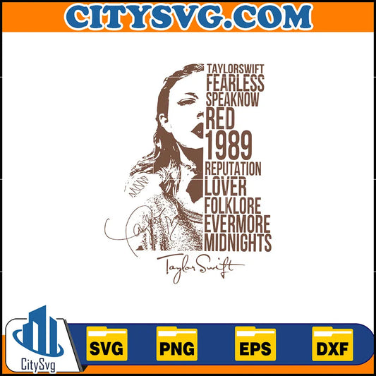 TaylorSwiftFearlessSpeaknowRed1989ReputationLoverFolkloreEvermoreMidnightsSvg