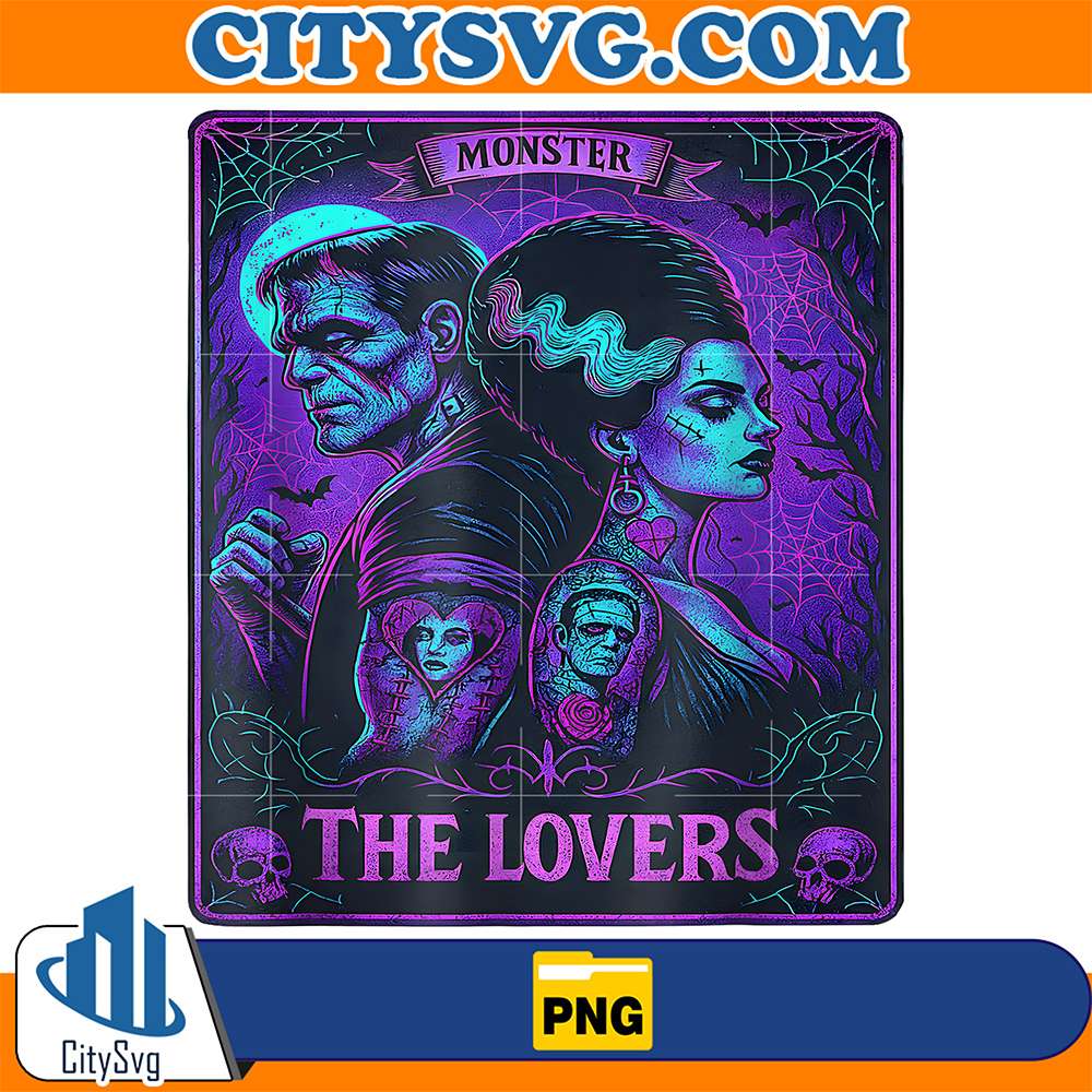 The-Monster-Frankenstein-And-Bride-The-Lovers-Tarot-Card-Png-1