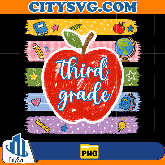 Third-Grade-Apple-Png-Striped-School-Cute-Kids-Png