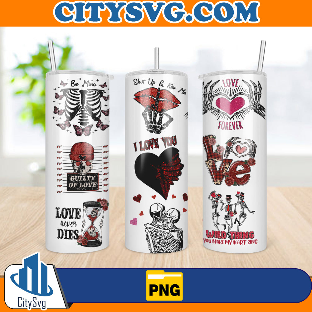 ValentineSkeleton20ozSkinnyValentineTumblerSublimationDesignsPng