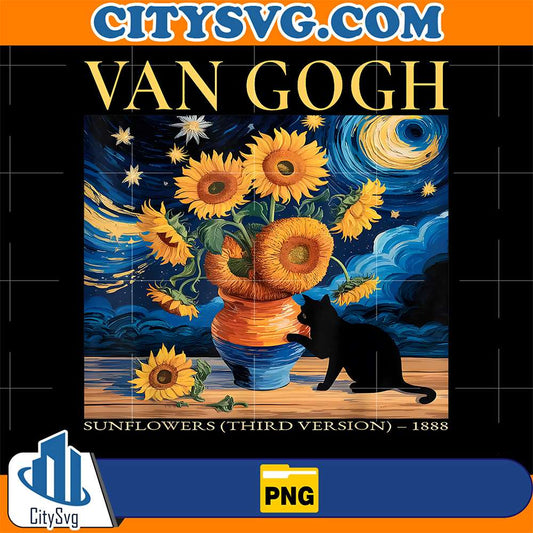 Van-Gogh-Black-Cat-With-Sunflowers-Cat-Png