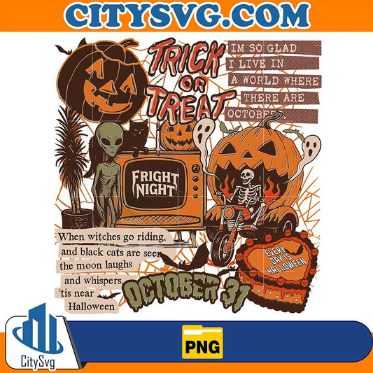 Vintage-Halloween-Trick-Or-Treat-Retro-October-31-Spooky-Alien-Skeleton-Pumpkin-Digital-Design-Sublimation-Png